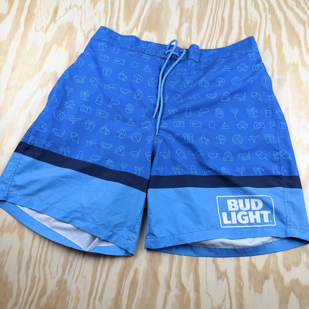 Bud Light Mens Blue Icon Print Swim Trunks Board Shorts Size 2XL 44/46‎